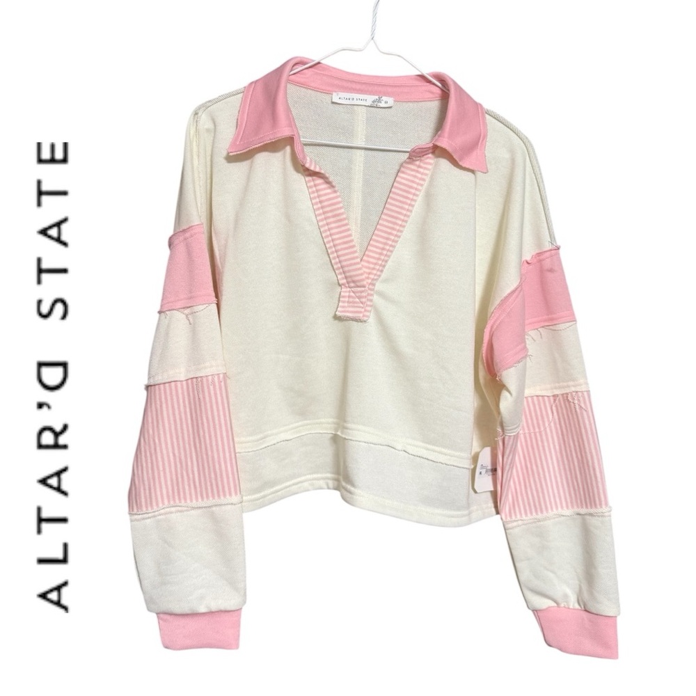 Altar'd State Pullover Polo in Pink and Cream - NWT